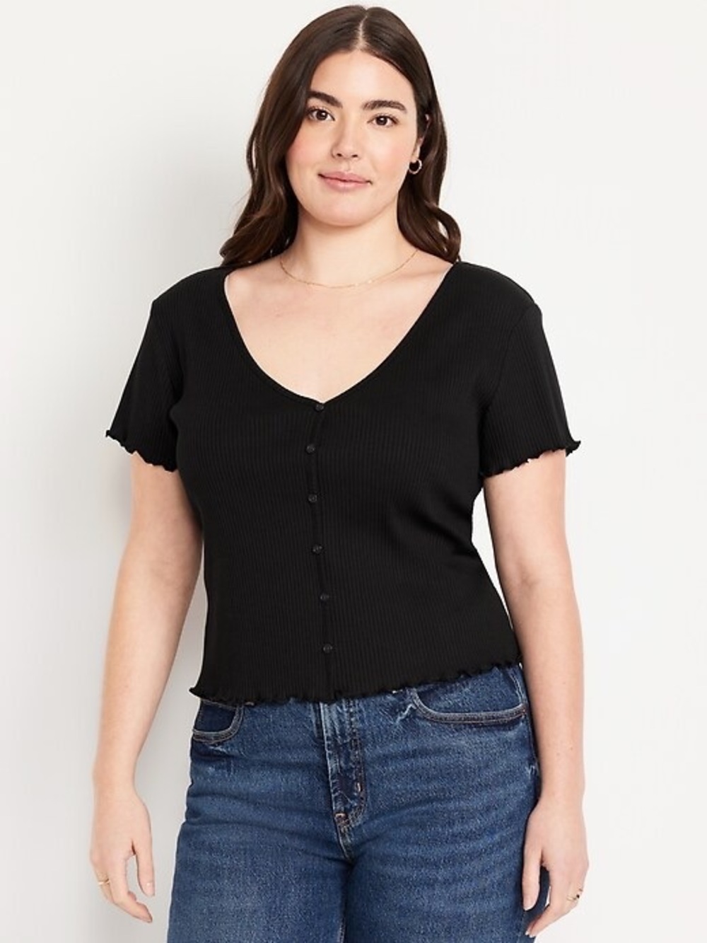 🌿5/$25 Old Navy Ribbed Button-Down Lettuce-Edge Top